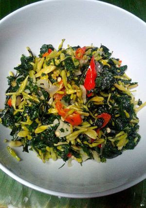 Foto resep Tumis kembang pepaya+daun singkong