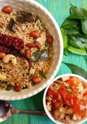 A picture of The 4-Leaves South Indian Rice with salad.