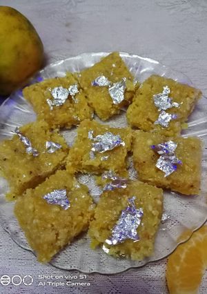 A picture of Orange coconut burfi.