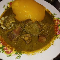 A picture of Tumeric soup and starch.