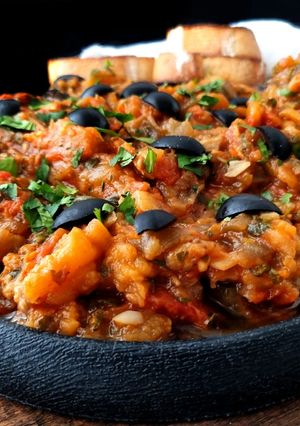 Una foto de Zaalouk {receta tradicional marroquí}