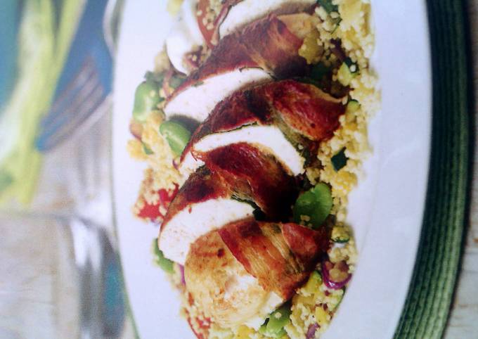 Pancetta-wrapped chicken with cous cous