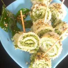 Spinach Paneer Dhokla Roll A picture of Spinach Paneer Dhokla Roll.