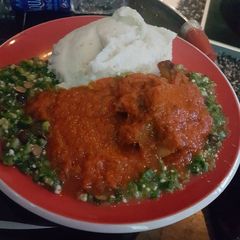 Okro soup with buka stew and semo A picture of Okro soup with buka stew and semo.