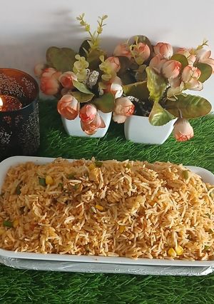 A picture of Malaysian chicken fried rice.