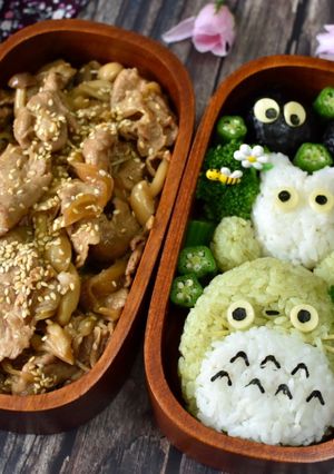 薑汁燒肉龍貓造型飯盒 的食譜成品照片