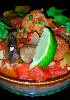 A picture of Mike's Spicy Mexican Meatball & Rice Soup.