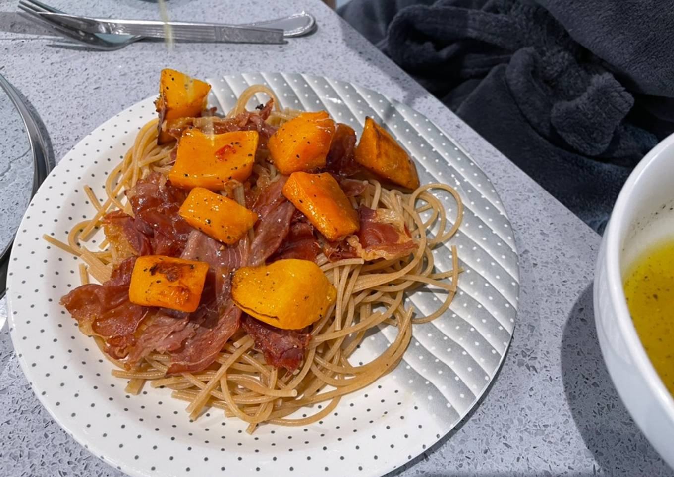 Parma ham and butternut pasta