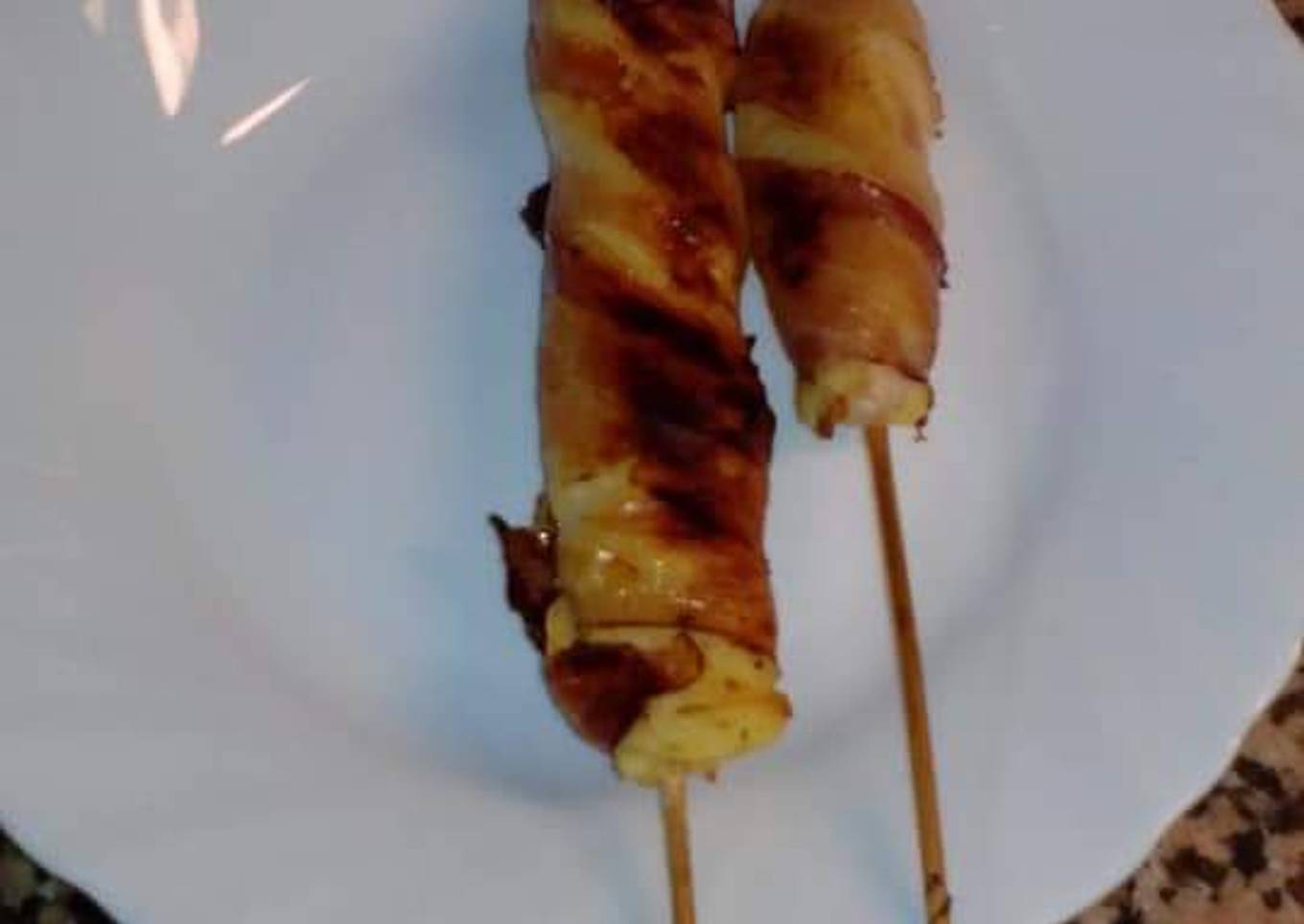 Pincho de bacon pollo y patata mmm