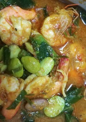 รูปของ ผัดเผ็ดกุ้งสะตอ+คะน้า
