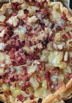 A picture of Savory Pie: Potatoes, Smoked Bacon, and Cheese.