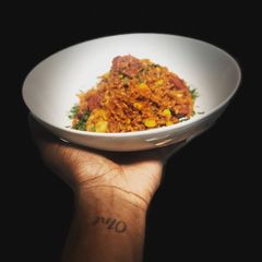 A picture of Chorizo and Prawns Paella.