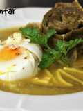 Fideos con alcachofas y judías verdes