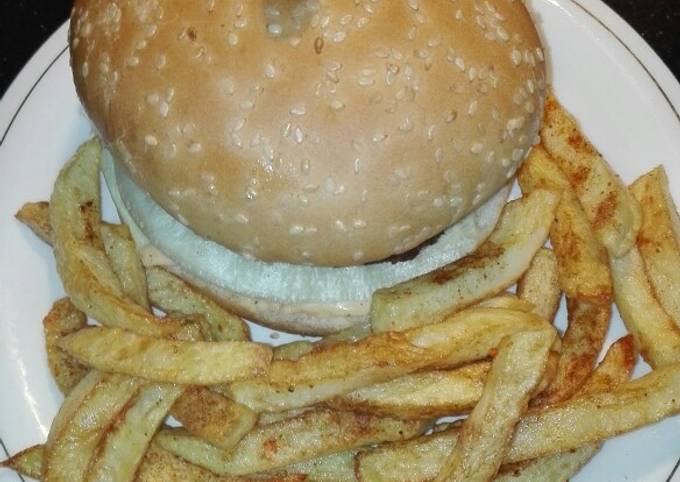 Steps to Make Eric Ripert Chicken Burger (Homemade Patties) With Fries