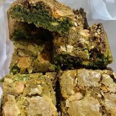 A picture of Matcha white choc soft & gooey brownies.