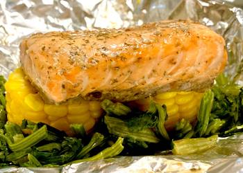 Easiest Way to Recipe Delicious Foil Wrapped Salmon  Vegetable Grill