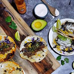 A picture of Slow Cooker Lamb Tacos with Mint Relish and Spicy Aioli.