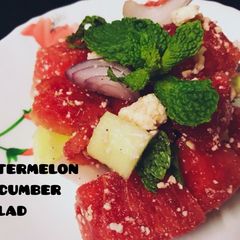 A picture of Watermelon cucumber salad.