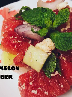 A picture of Watermelon cucumber salad.