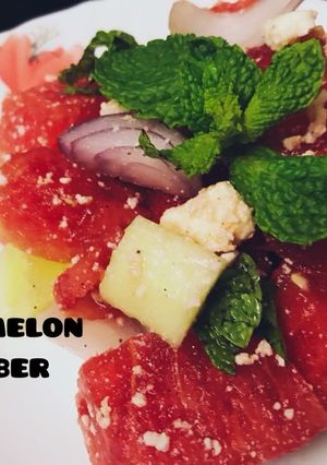 A picture of Watermelon cucumber salad.