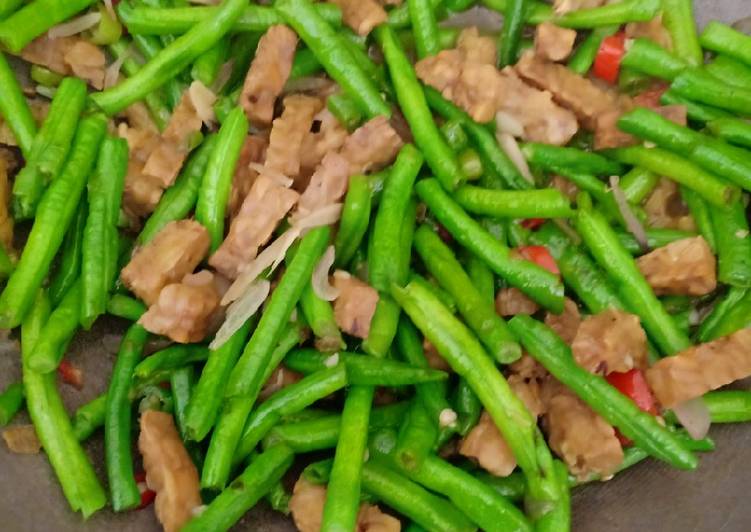 Tumis kacang fres mix tempe ala restauran
