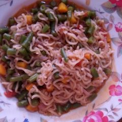 A picture of Indomie with French beans #mystaplefoodcontest.