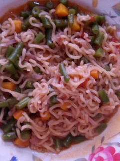 A picture of Indomie with French beans #mystaplefoodcontest.