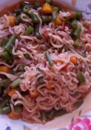 A picture of Indomie with French beans #mystaplefoodcontest.
