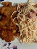 American-Style Chicken with Red Spaghetti and Sausage