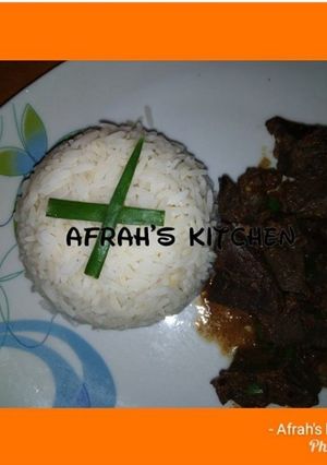 A picture of White rice and liver.