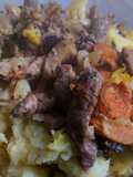 Mashed Potatoes with Grilled Beef and Avocado Sauce