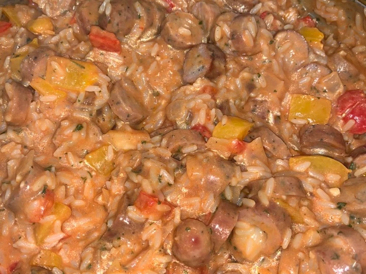 Easy Steps to Prepare Asiago chicken sausage and peppers with rice skillet the Awesome  Perfect
