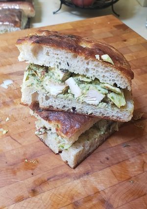 A picture of Focaccia Pesto Chicken Sandwiches.