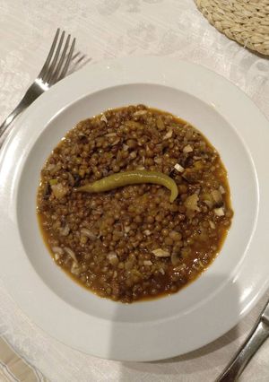 Una foto de Lentejas con Sobrasada y Setas