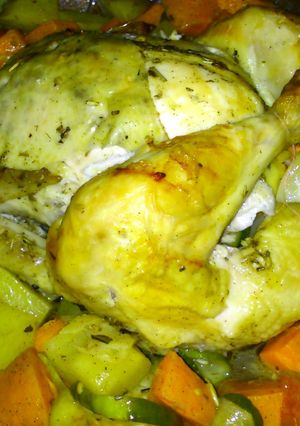 A picture of Roasted Chicken Wrapped in Pandan Leaves.