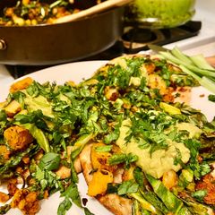 A picture of Chorizo potato tostadas.