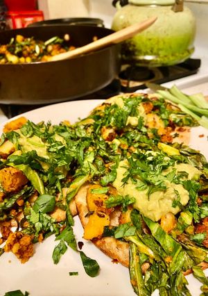 A picture of Chorizo potato tostadas.