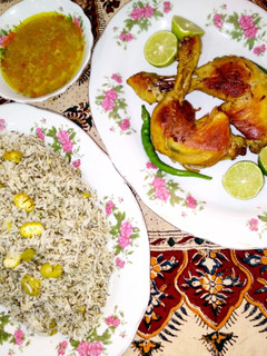 عکسی از دستور باقالی پلو با مرغ گریل شده زعفرانی