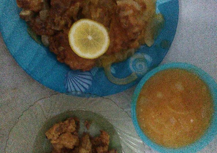 Ayam goreng lemon madu + saus lemon dan bawang Bombay goreng