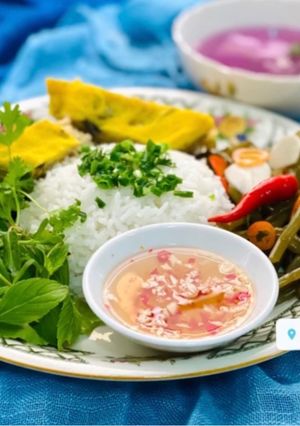 Hình của món Cơm Chả Trứng Hấp.