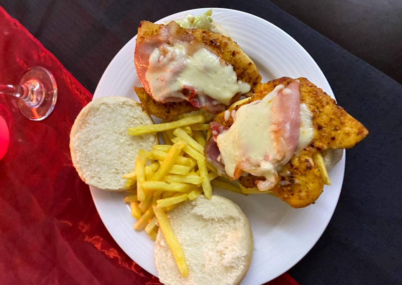 Delicious Chicken and bacon burgers made by hubby!