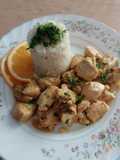 Pollo a la naranja con arroz pilaf