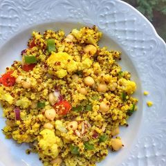 A picture of Quinoa salad with chickpeas - no oil needed! 💥.