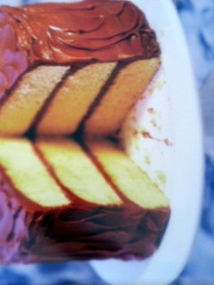 A picture of chocolate layer cake.
