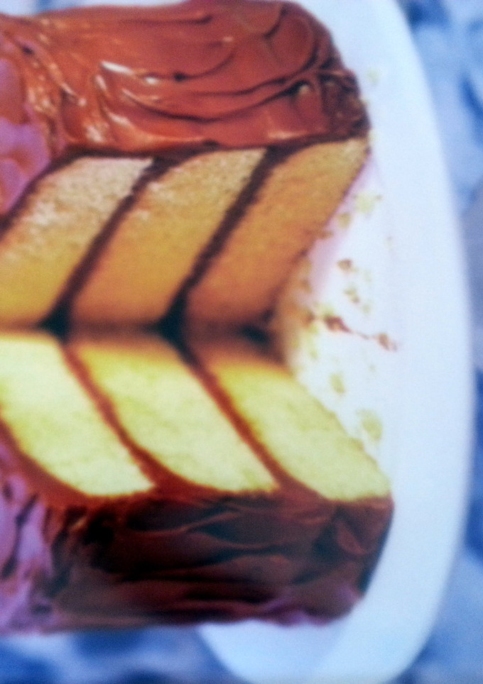 A picture of chocolate layer cake.