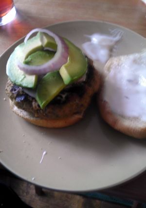 A picture of teriyaki turkey burger.