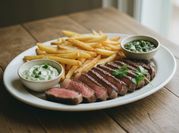 A picture of beef steak with black pepper sauce