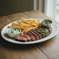 A picture of Aruban Steak Frites with Chimichurri Mayonnaise.