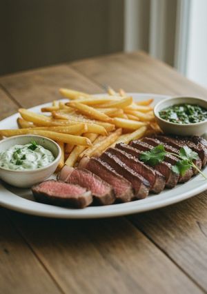 A picture of Aruban Steak Frites with Chimichurri Mayonnaise.
