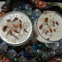 A picture of Banana Paneer (cottage cheese) & peanut shake.